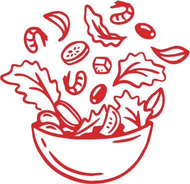 Red drawing of a bowl of salad