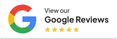 White button with Google logo and five yellow stars, accompanied by the words 'View our Google Reviews'